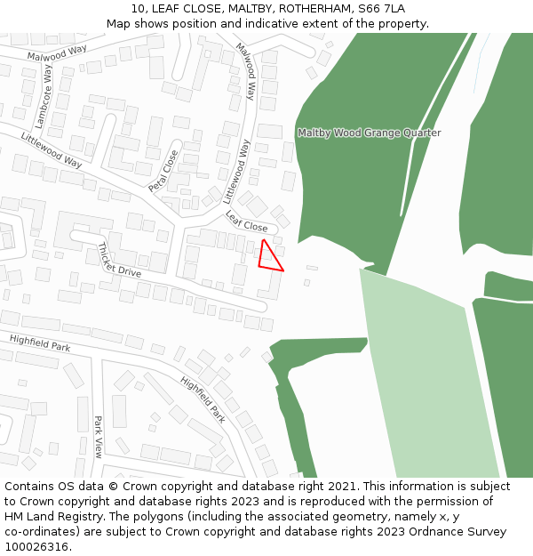 10, LEAF CLOSE, MALTBY, ROTHERHAM, S66 7LA: Location map and indicative extent of plot