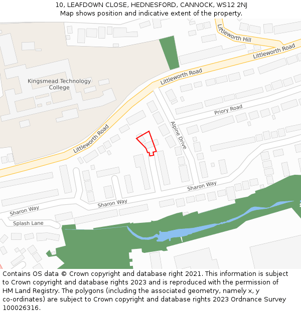 10, LEAFDOWN CLOSE, HEDNESFORD, CANNOCK, WS12 2NJ: Location map and indicative extent of plot