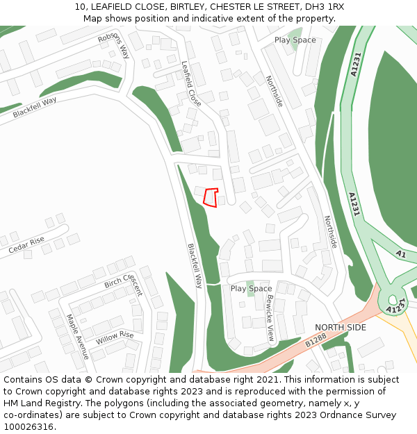 10, LEAFIELD CLOSE, BIRTLEY, CHESTER LE STREET, DH3 1RX: Location map and indicative extent of plot