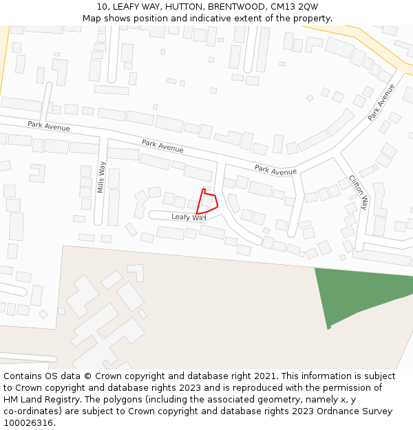 10, LEAFY WAY, HUTTON, BRENTWOOD, CM13 2QW: Location map and indicative extent of plot