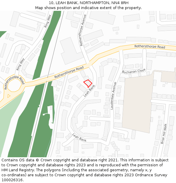 10, LEAH BANK, NORTHAMPTON, NN4 8RH: Location map and indicative extent of plot