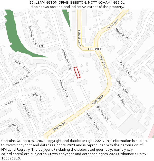 10, LEAMINGTON DRIVE, BEESTON, NOTTINGHAM, NG9 5LJ: Location map and indicative extent of plot