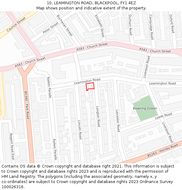 10, LEAMINGTON ROAD, BLACKPOOL, FY1 4EZ: Location map and indicative extent of plot