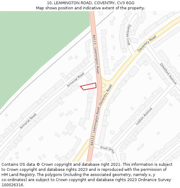 10, LEAMINGTON ROAD, COVENTRY, CV3 6GG: Location map and indicative extent of plot