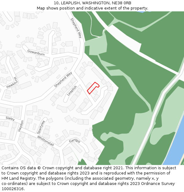 10, LEAPLISH, WASHINGTON, NE38 0RB: Location map and indicative extent of plot
