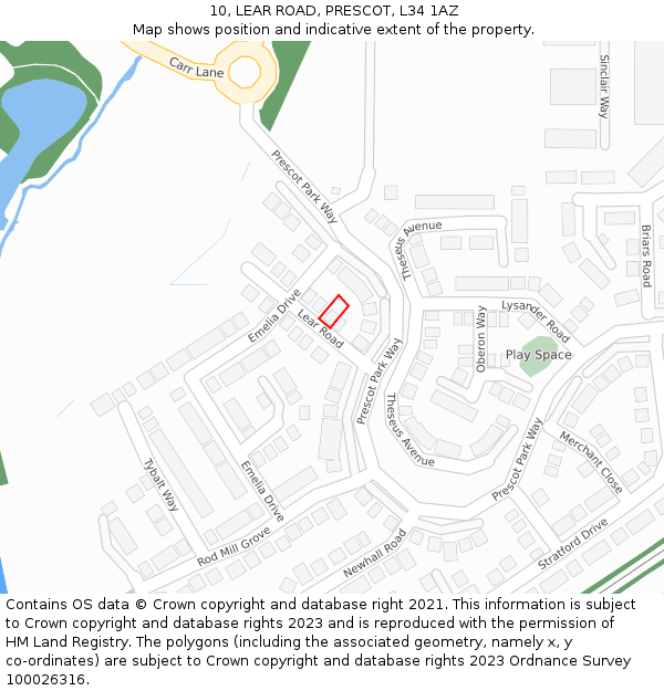 10, LEAR ROAD, PRESCOT, L34 1AZ: Location map and indicative extent of plot