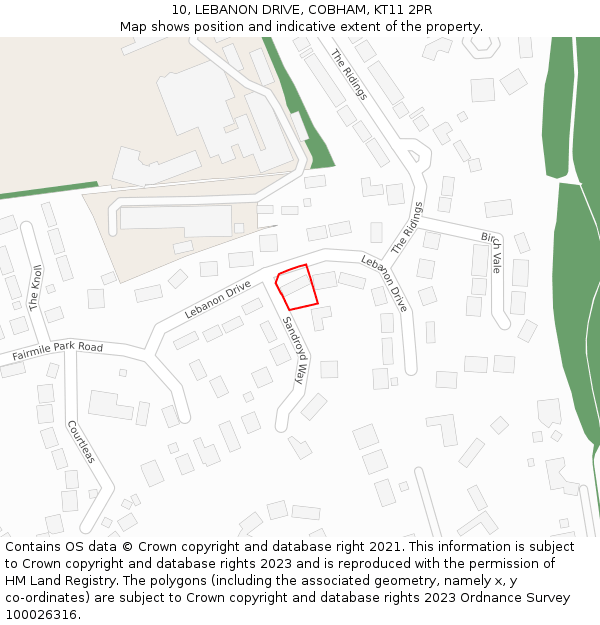 10, LEBANON DRIVE, COBHAM, KT11 2PR: Location map and indicative extent of plot