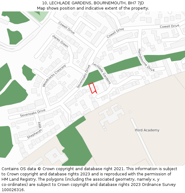 10, LECHLADE GARDENS, BOURNEMOUTH, BH7 7JD: Location map and indicative extent of plot