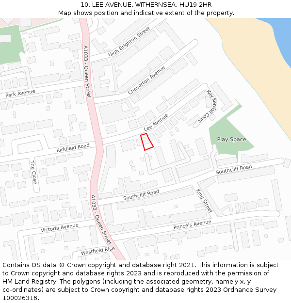 10, LEE AVENUE, WITHERNSEA, HU19 2HR: Location map and indicative extent of plot