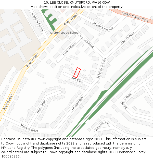 10, LEE CLOSE, KNUTSFORD, WA16 0DW: Location map and indicative extent of plot