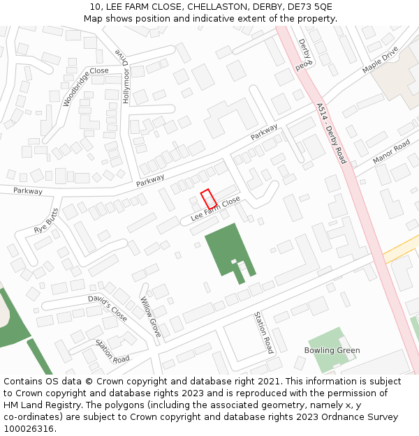 10, LEE FARM CLOSE, CHELLASTON, DERBY, DE73 5QE: Location map and indicative extent of plot
