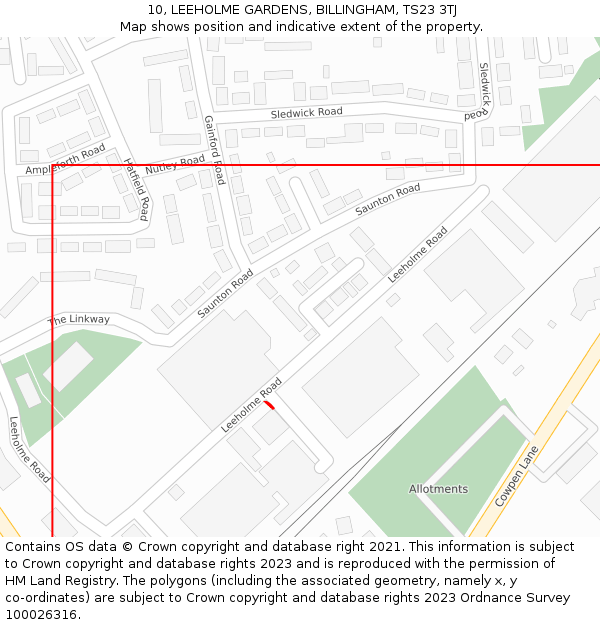 10, LEEHOLME GARDENS, BILLINGHAM, TS23 3TJ: Location map and indicative extent of plot