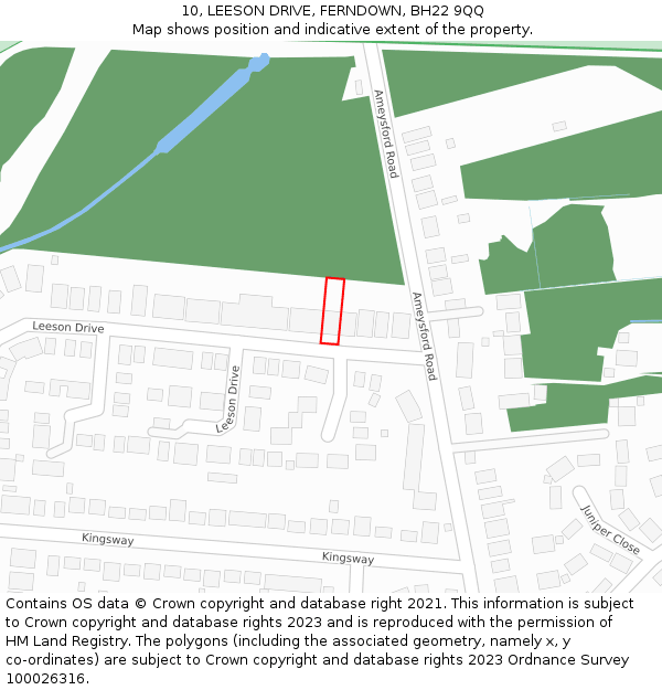 10, LEESON DRIVE, FERNDOWN, BH22 9QQ: Location map and indicative extent of plot