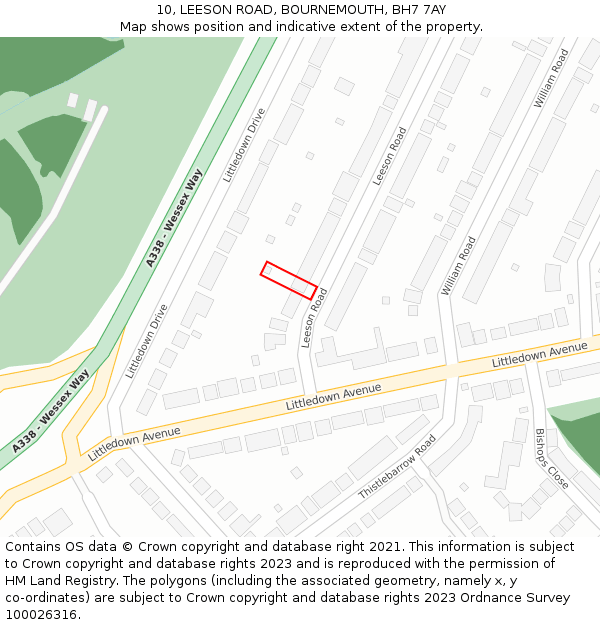 10, LEESON ROAD, BOURNEMOUTH, BH7 7AY: Location map and indicative extent of plot