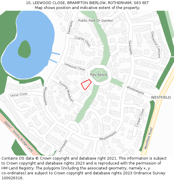 10, LEEWOOD CLOSE, BRAMPTON BIERLOW, ROTHERHAM, S63 6ET: Location map and indicative extent of plot