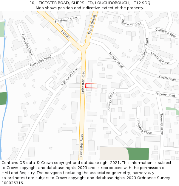 10, LEICESTER ROAD, SHEPSHED, LOUGHBOROUGH, LE12 9DQ: Location map and indicative extent of plot