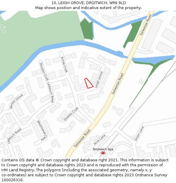 10, LEIGH GROVE, DROITWICH, WR9 9LD: Location map and indicative extent of plot