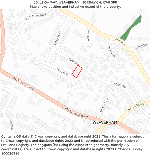 10, LEIGH WAY, WEAVERHAM, NORTHWICH, CW8 3PR: Location map and indicative extent of plot