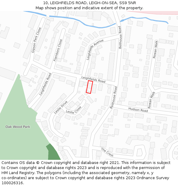 10, LEIGHFIELDS ROAD, LEIGH-ON-SEA, SS9 5NR: Location map and indicative extent of plot