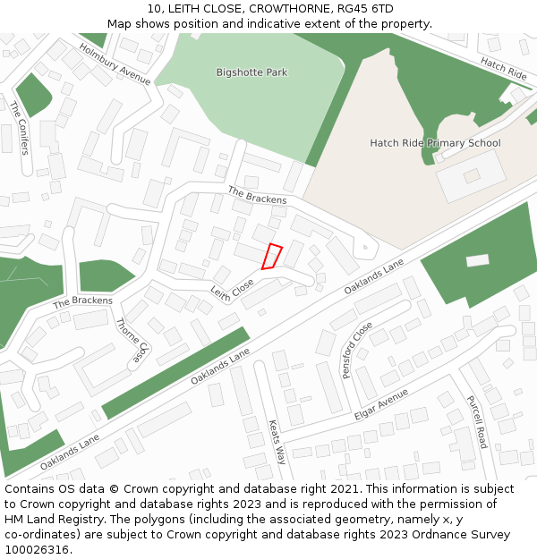 10, LEITH CLOSE, CROWTHORNE, RG45 6TD: Location map and indicative extent of plot