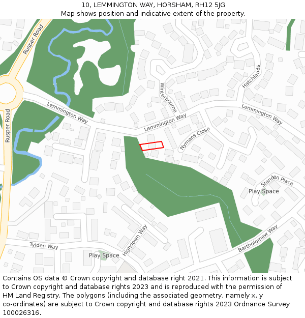 10, LEMMINGTON WAY, HORSHAM, RH12 5JG: Location map and indicative extent of plot