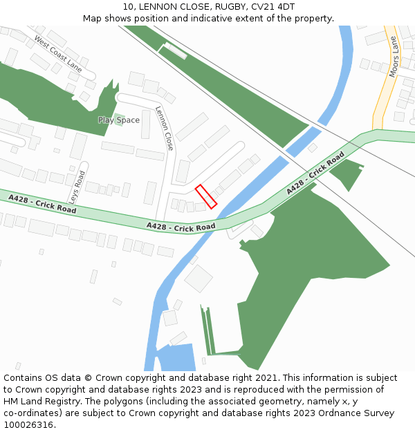 10, LENNON CLOSE, RUGBY, CV21 4DT: Location map and indicative extent of plot