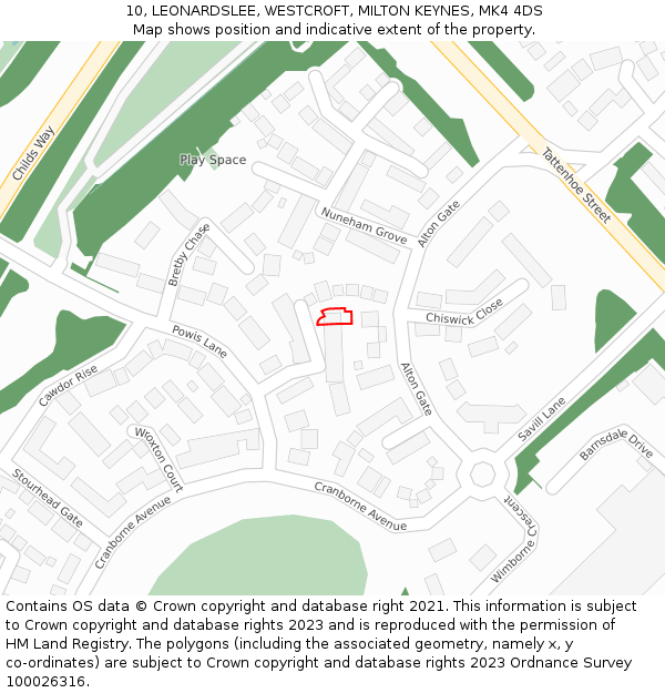 10, LEONARDSLEE, WESTCROFT, MILTON KEYNES, MK4 4DS: Location map and indicative extent of plot