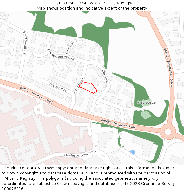 10, LEOPARD RISE, WORCESTER, WR5 1JW: Location map and indicative extent of plot