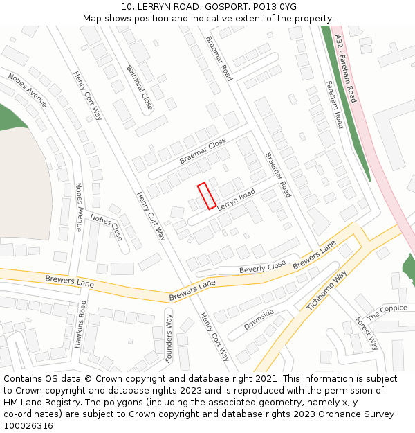 10, LERRYN ROAD, GOSPORT, PO13 0YG: Location map and indicative extent of plot