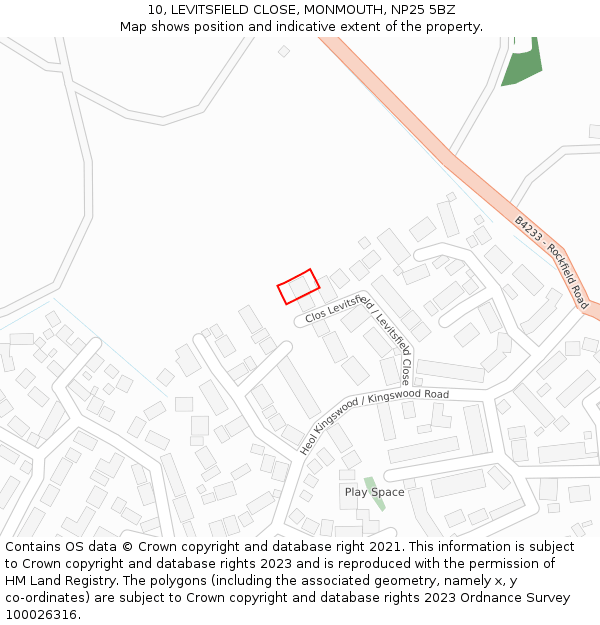 10, LEVITSFIELD CLOSE, MONMOUTH, NP25 5BZ: Location map and indicative extent of plot