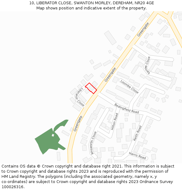10, LIBERATOR CLOSE, SWANTON MORLEY, DEREHAM, NR20 4GE: Location map and indicative extent of plot