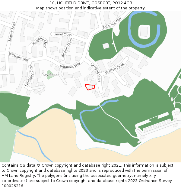 10, LICHFIELD DRIVE, GOSPORT, PO12 4GB: Location map and indicative extent of plot