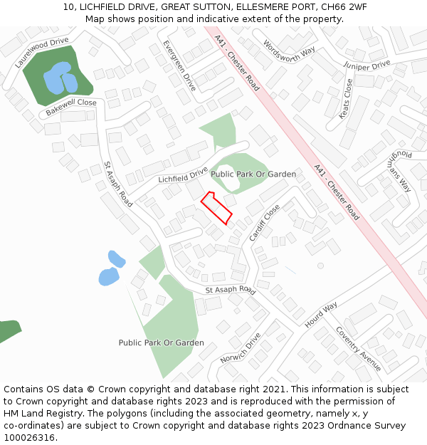 10, LICHFIELD DRIVE, GREAT SUTTON, ELLESMERE PORT, CH66 2WF: Location map and indicative extent of plot