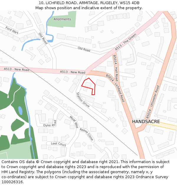 10, LICHFIELD ROAD, ARMITAGE, RUGELEY, WS15 4DB: Location map and indicative extent of plot