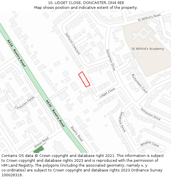 10, LIDGET CLOSE, DONCASTER, DN4 6EE: Location map and indicative extent of plot