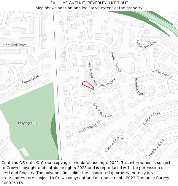 10, LILAC AVENUE, BEVERLEY, HU17 9UT: Location map and indicative extent of plot