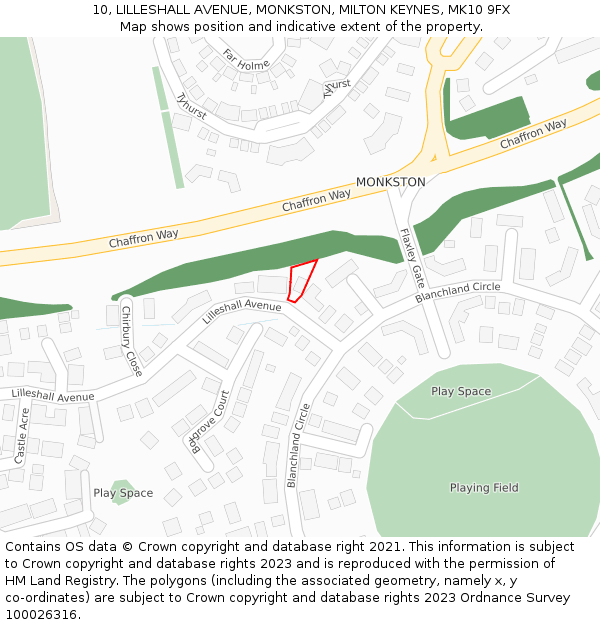 10, LILLESHALL AVENUE, MONKSTON, MILTON KEYNES, MK10 9FX: Location map and indicative extent of plot