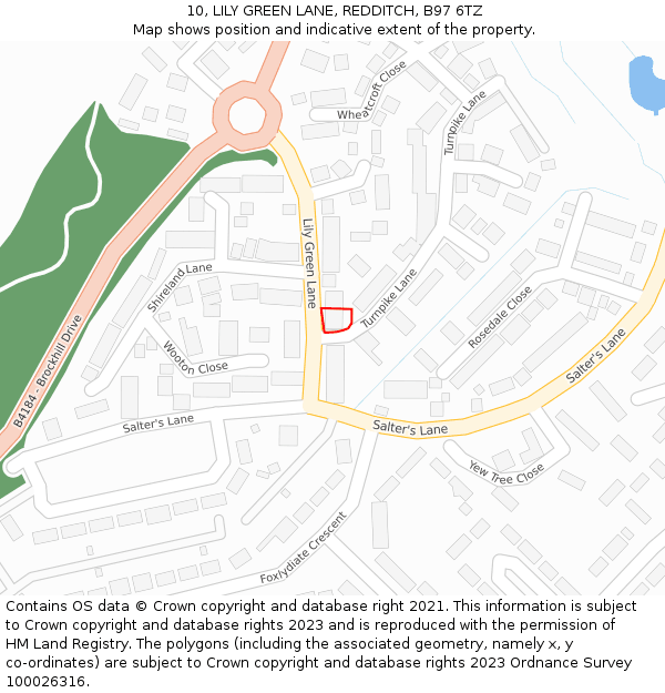 10, LILY GREEN LANE, REDDITCH, B97 6TZ: Location map and indicative extent of plot