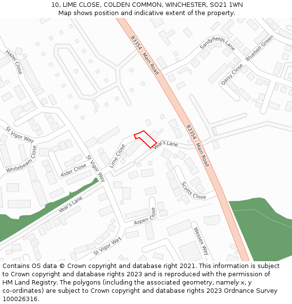 10, LIME CLOSE, COLDEN COMMON, WINCHESTER, SO21 1WN: Location map and indicative extent of plot