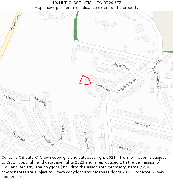 10, LIME CLOSE, KEIGHLEY, BD20 6TZ: Location map and indicative extent of plot