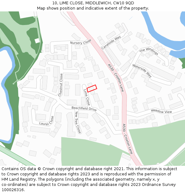 10, LIME CLOSE, MIDDLEWICH, CW10 9QD: Location map and indicative extent of plot