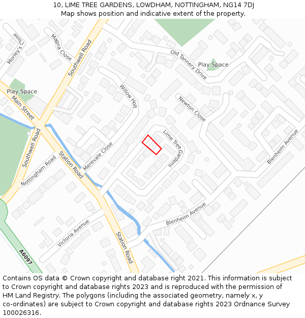 10, LIME TREE GARDENS, LOWDHAM, NOTTINGHAM, NG14 7DJ: Location map and indicative extent of plot