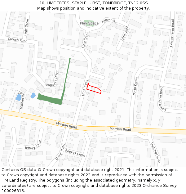 10, LIME TREES, STAPLEHURST, TONBRIDGE, TN12 0SS: Location map and indicative extent of plot