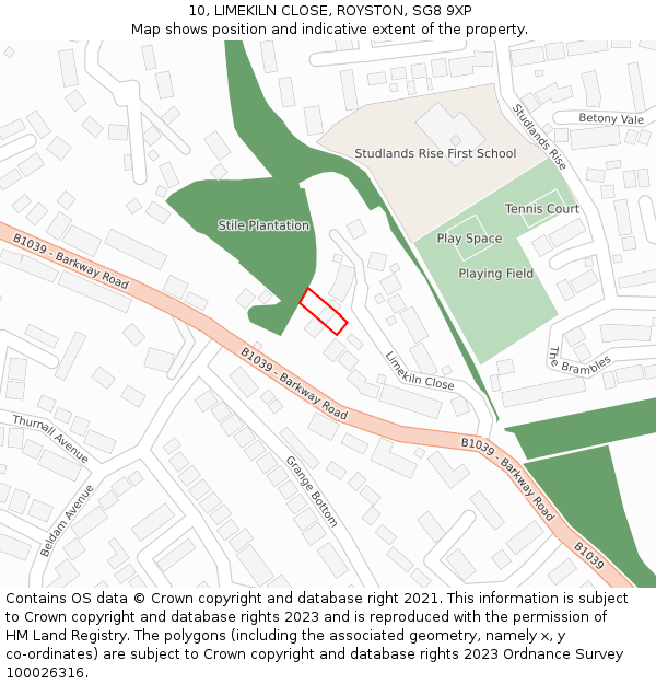 10, LIMEKILN CLOSE, ROYSTON, SG8 9XP: Location map and indicative extent of plot