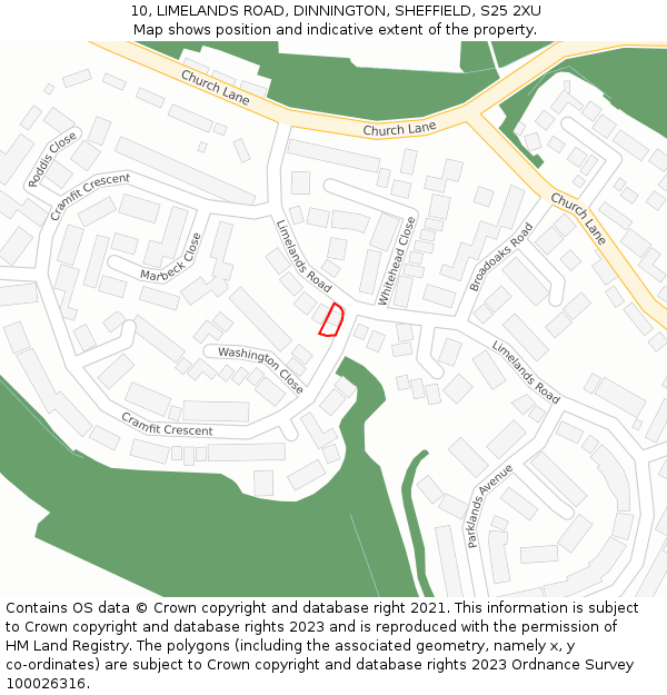 10, LIMELANDS ROAD, DINNINGTON, SHEFFIELD, S25 2XU: Location map and indicative extent of plot