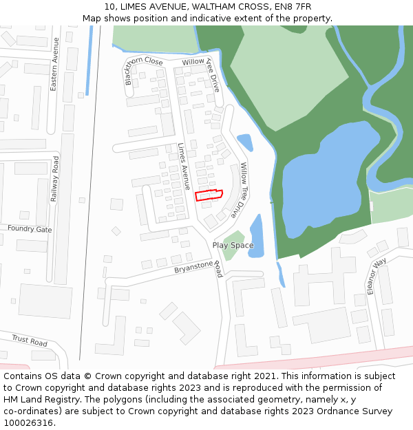 10, LIMES AVENUE, WALTHAM CROSS, EN8 7FR: Location map and indicative extent of plot