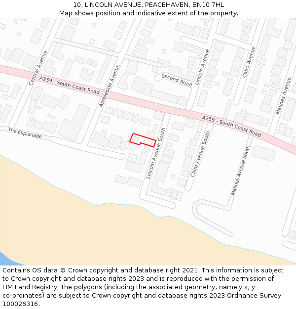 10, LINCOLN AVENUE, PEACEHAVEN, BN10 7HL: Location map and indicative extent of plot