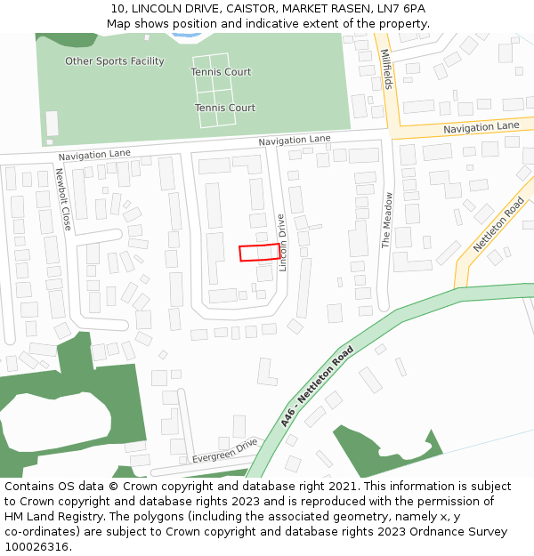 10, LINCOLN DRIVE, CAISTOR, MARKET RASEN, LN7 6PA: Location map and indicative extent of plot