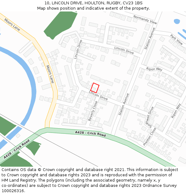 10, LINCOLN DRIVE, HOULTON, RUGBY, CV23 1BS: Location map and indicative extent of plot