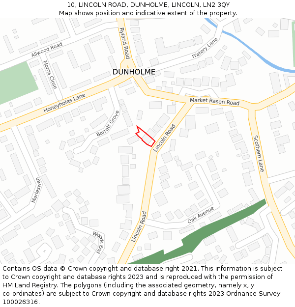 10, LINCOLN ROAD, DUNHOLME, LINCOLN, LN2 3QY: Location map and indicative extent of plot